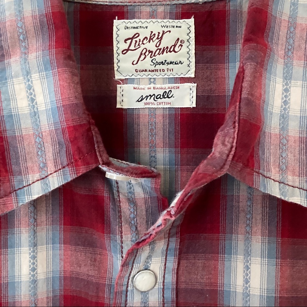 Lucky Brand Western Shirt Red Plaid Men’s Sz Small